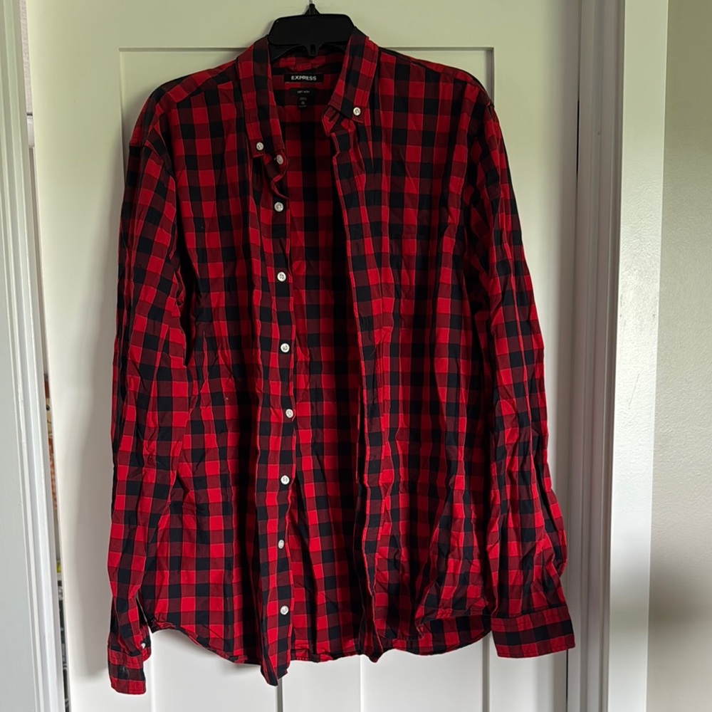 Express Red and Black Checkered Men's Shirt